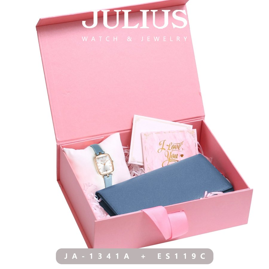 Combo Đồng Hồ Nữ JA-1341A + ES119C Julius Hàn Quốc Dây Da