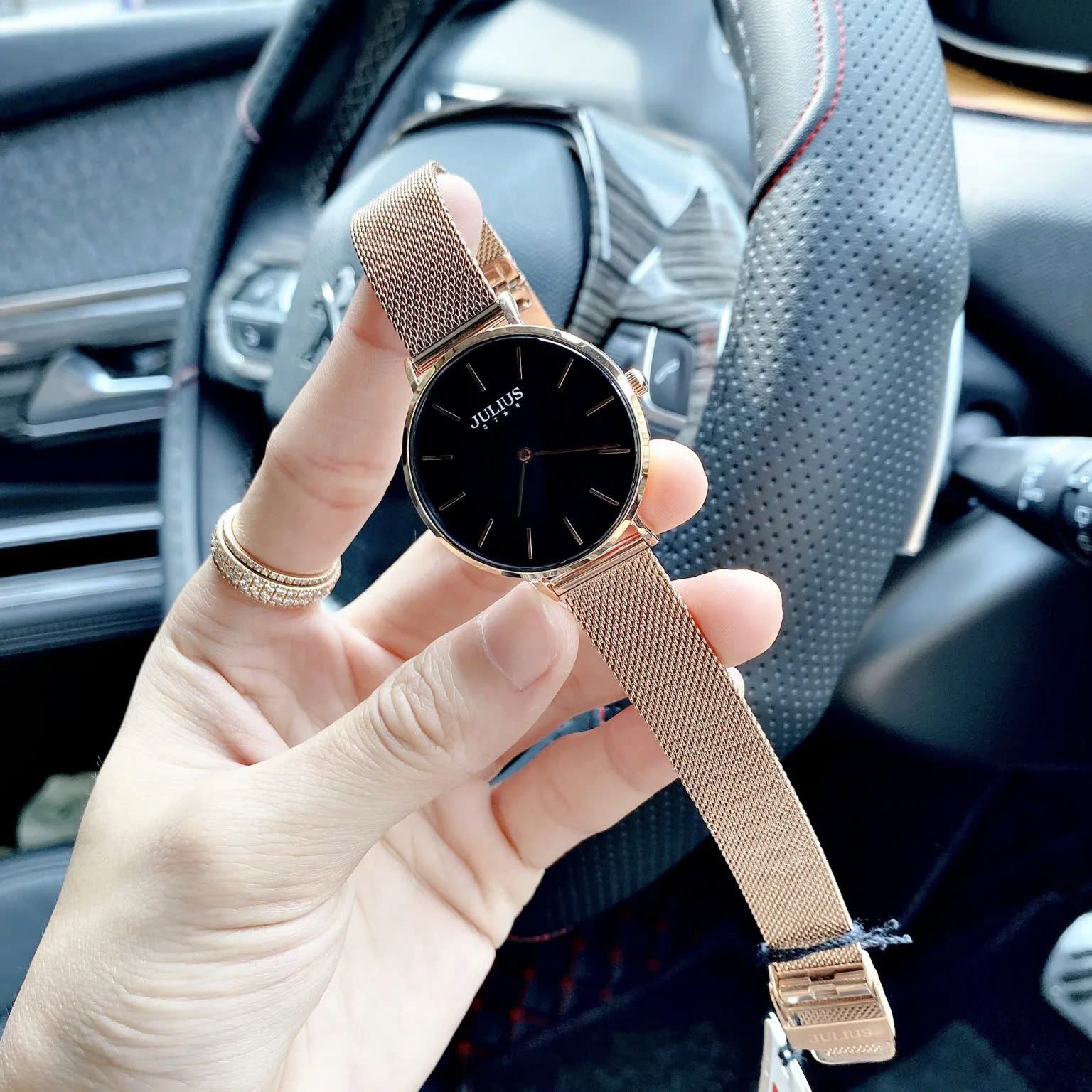 Combo Đồng Hồ Nữ JS-027C Julius Star Kính Sapphire Hàn Quốc + Ví ESME