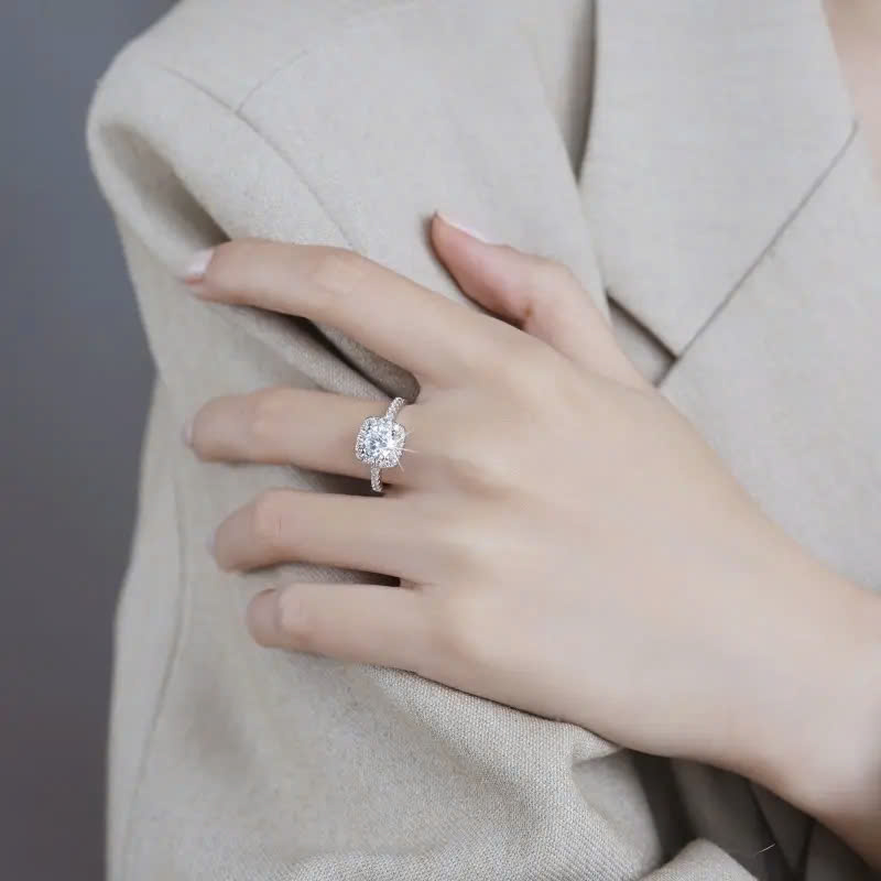 Nhẫn ESME ESJZ004 Kim Cương Đá Moissanite Bạc 925 Xi Kim 5 lớp