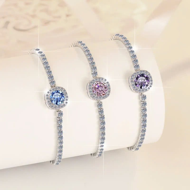 Vòng Tay ESME ESSL007 Kim Cương Đá Moissanite Bạc 925 Xi Kim 5 lớp
