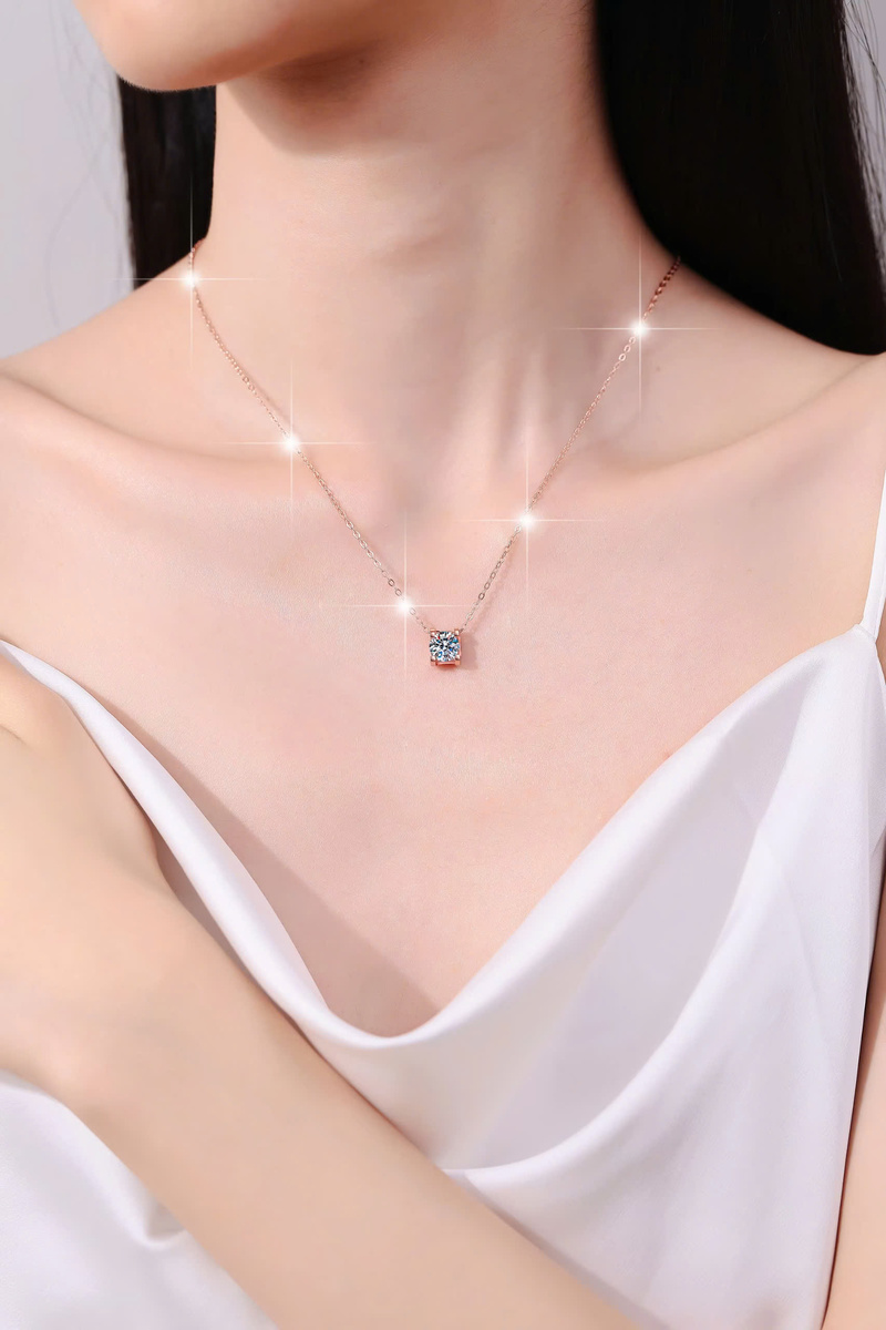 Dây Chuyền ESME ESHK019 Kim Cương Đá Moissanite Vàng Hồng Vàng 18K Bạc 925 Xi Kim 5 lớp