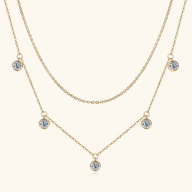 Dây Chuyền ESME ESHK050A Kim Cương Đá Moissanite Bạc 925 Xi Kim 5 lớp