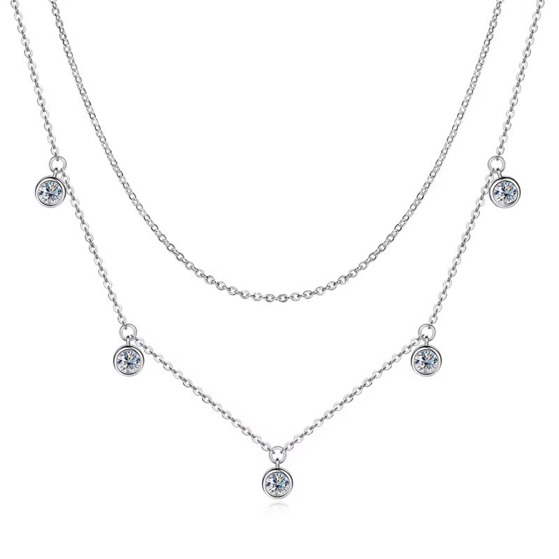 Dây Chuyền ESME ESHK050A Kim Cương Đá Moissanite Bạc 925 Xi Kim 5 lớp