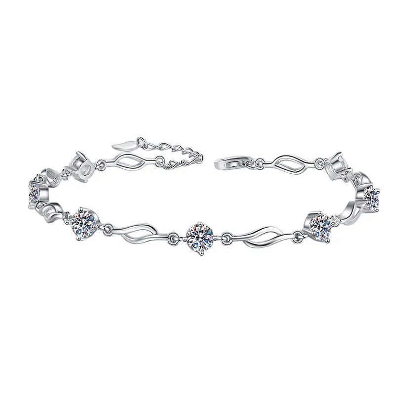 Vòng Tay ESME ESSL012 Kim Cương Đá Moissanite Bạc 925 Xi Kim 5 lớp