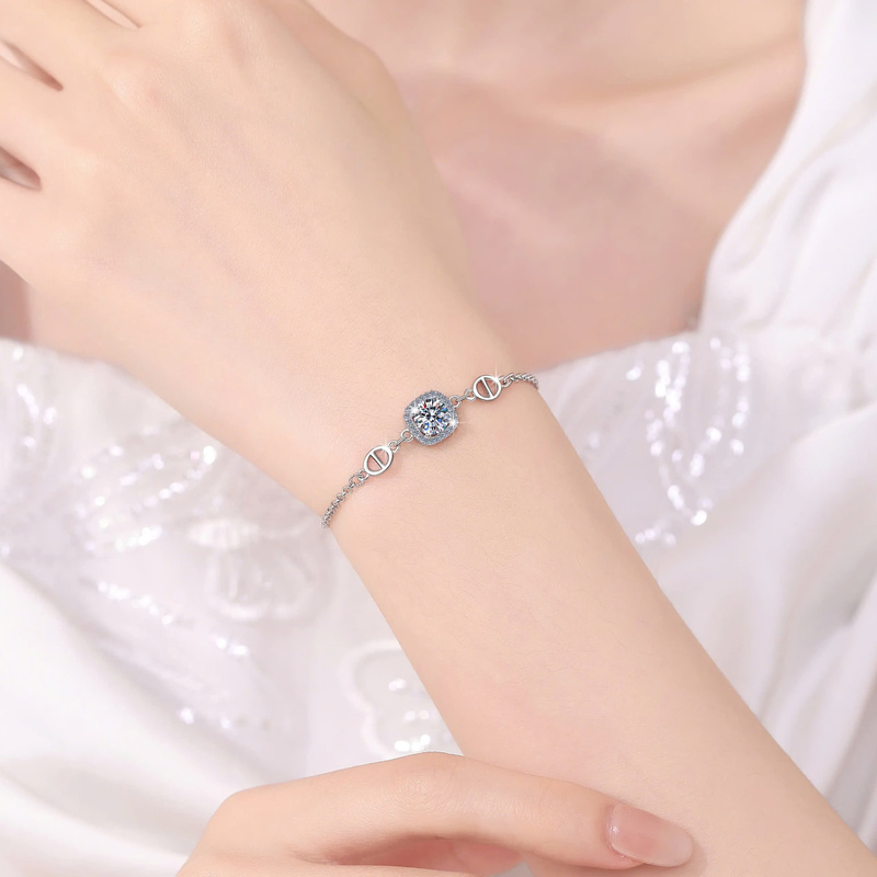 Vòng Tay ESME ESSL029 Kim Cương Đá Moissanite Bạc 925 Xi Kim 5 lớp
