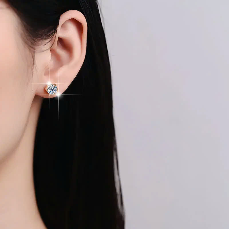 Bông Tai ESME ESES044 Kim Cương Đá Moissanite Bạc 925 Xi Kim 5 lớp