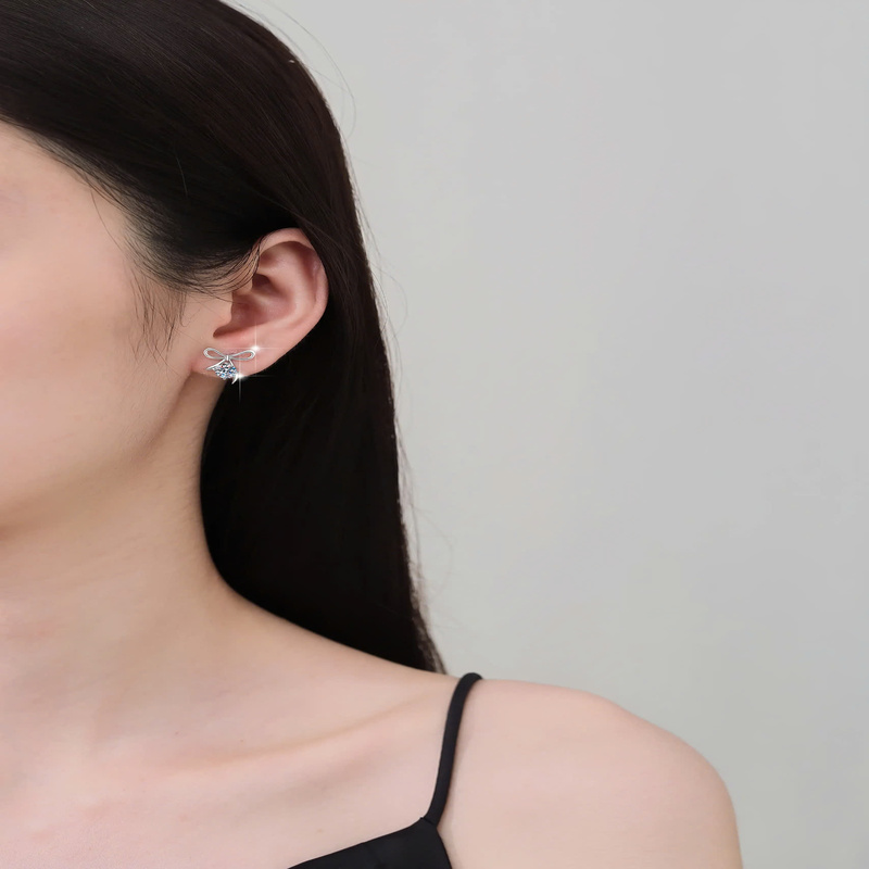 Bông Tai ESME ESES0065 Kim Cương Đá Moissanite Bạc 925 Xi Kim 5 lớp