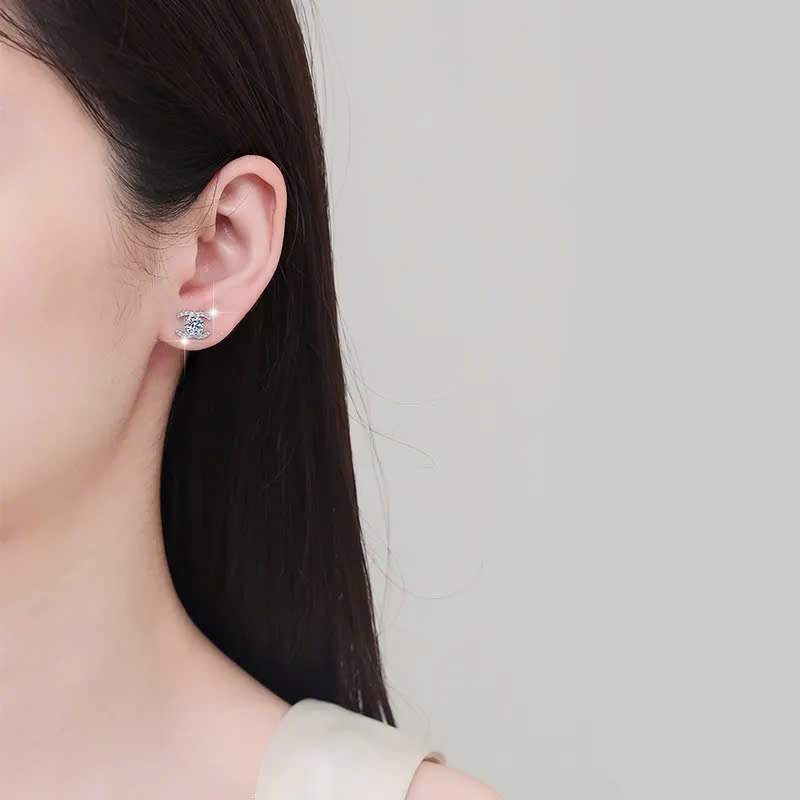 Bông Tai ESME ESES0069 Kim Cương Đá Moissanite Bạc 925 Xi Kim 5 lớp