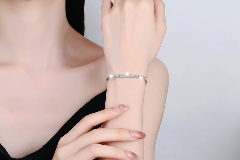 Vòng Tay ESME ESSL010C Kim Cương Đá Moissanite Bạc 925 Xi Kim 5 lớp
