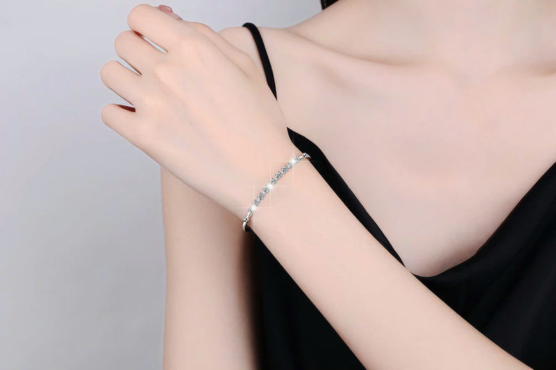 Vòng Tay ESME ESSL011C Kim Cương Đá Moissanite Bạc 925 Xi Kim 5 lớp