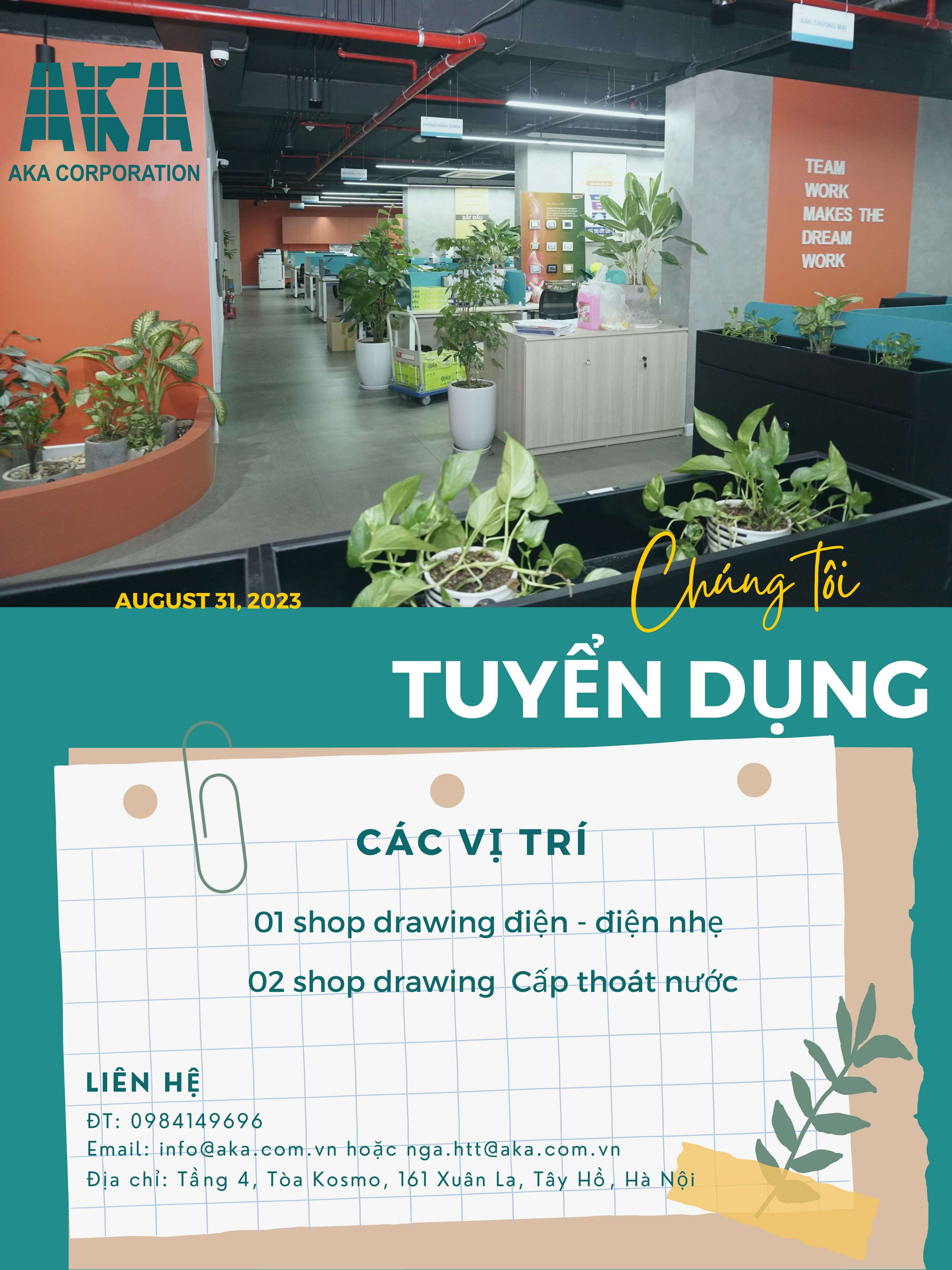 Tuyển dụng tháng 8/2023: Kỹ sư Hệ điện - Điện nhẹ - Cấp thoát nước