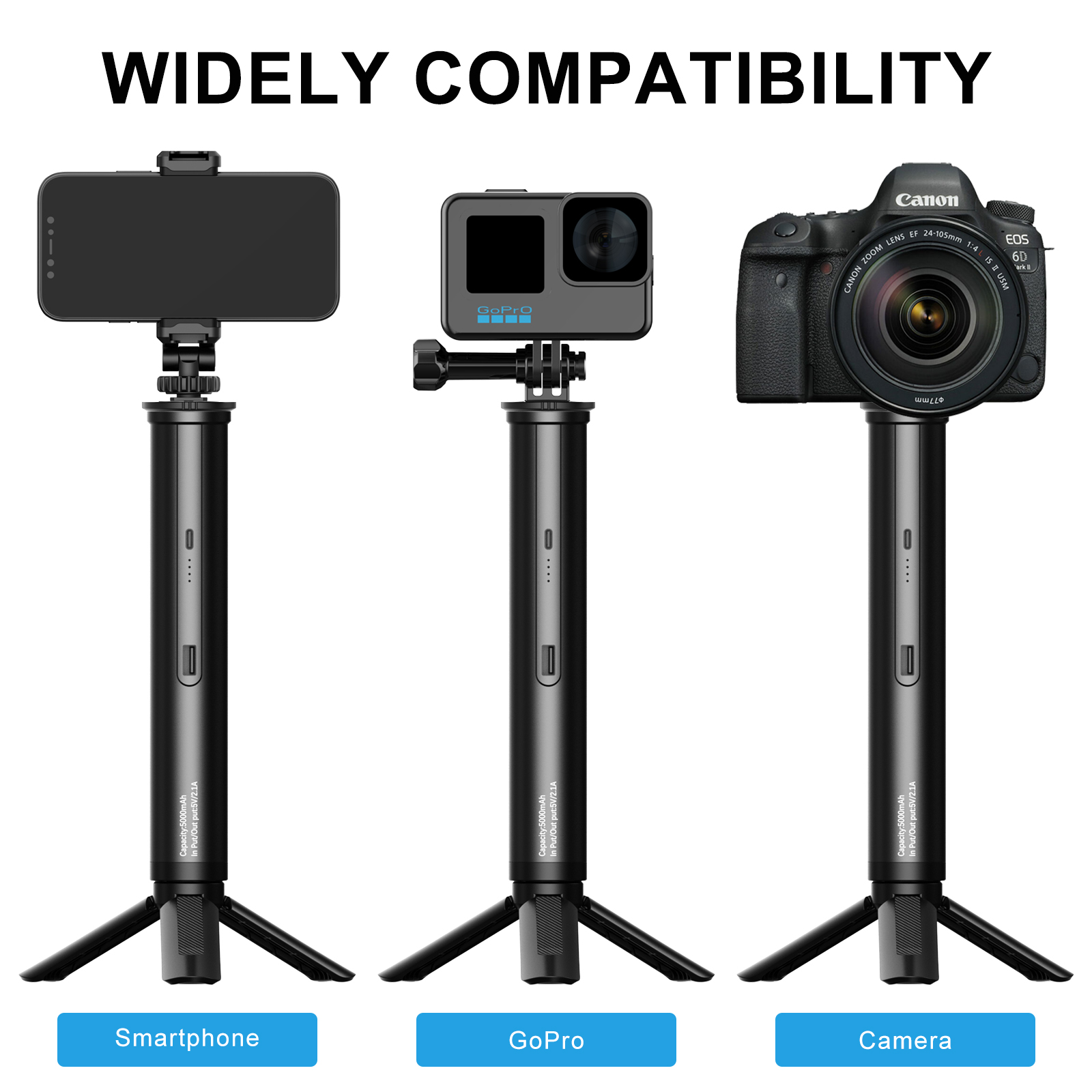Gậy kiêm sạc dự phòng cho Gopro phụ kiện Uurig TP-04