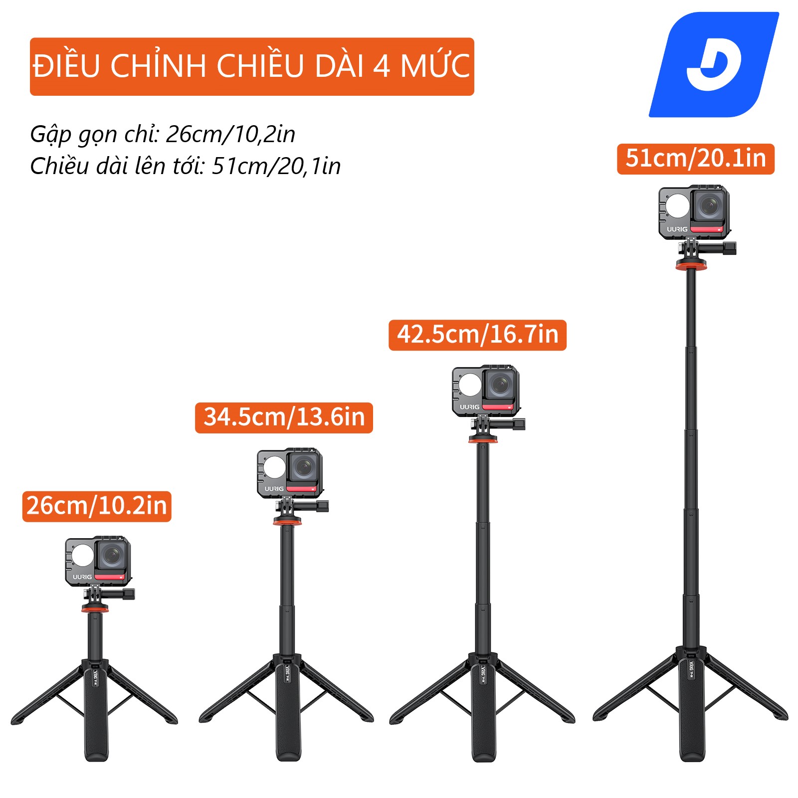 Tripod Urrig 51cm TP-08  + kẹp điện thoại ST-09