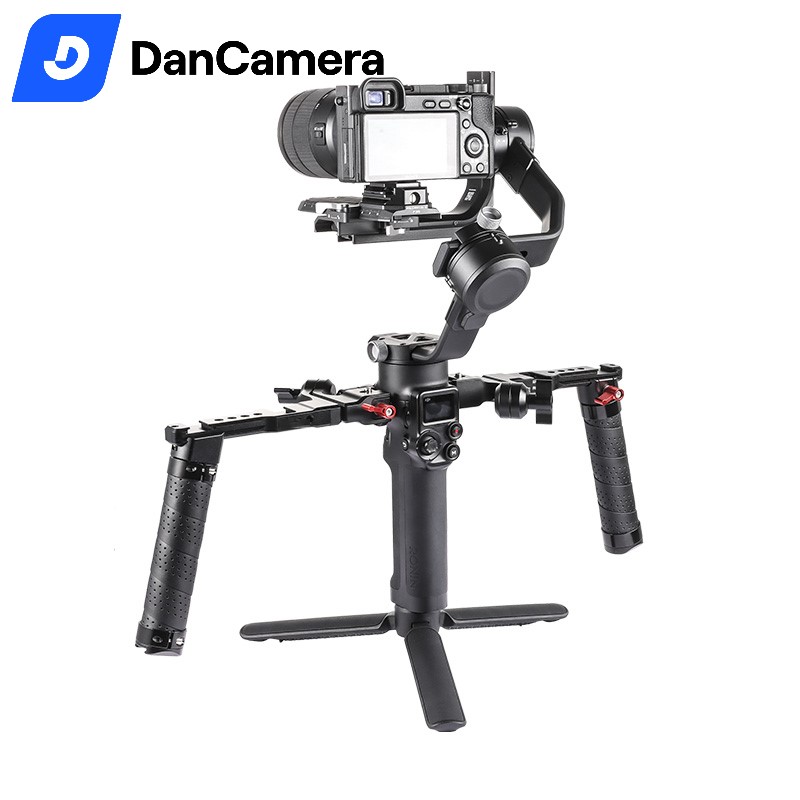 Tay cầm CNC Uurig hỗ trợ quay video có giá gắn đèn,mic kiêm sạc điện thoại không dây