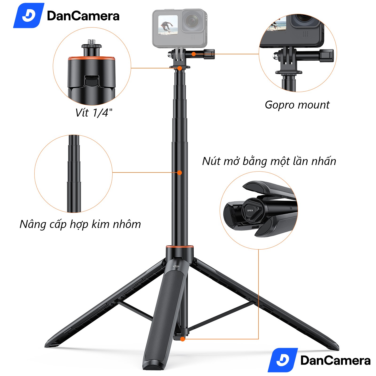 Gậy Selfie stick và tripod dành cho máy quay hành động | Vrig TP-21