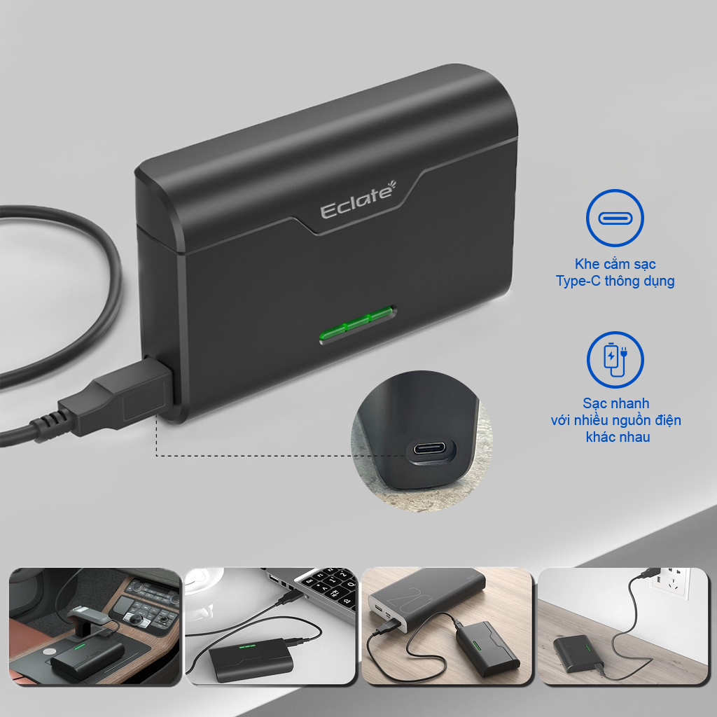 Dock sạc 3 pin Eclaté dành cho Gopro tích hợp 5/6/7/8/9/10/11/12 có khay đựng thẻ nhớ