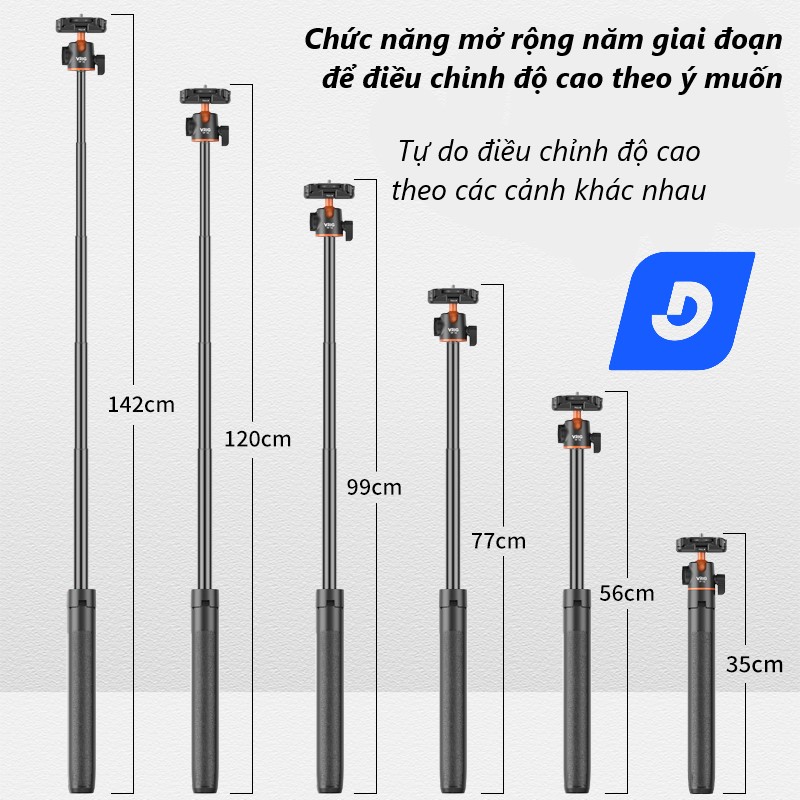 Gậy Selfie Vrig TP 16 Đầu Bi Linh Hoạt 130cm