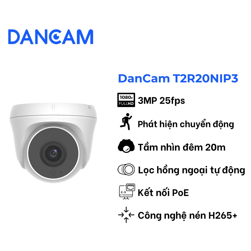 Camera IP PoE trong nhà DanCam T2R20NIP3| Camera Phát Hiện chuyển động, quan sát Ban Đêm, Giám Sát An Ninh Gia Đình