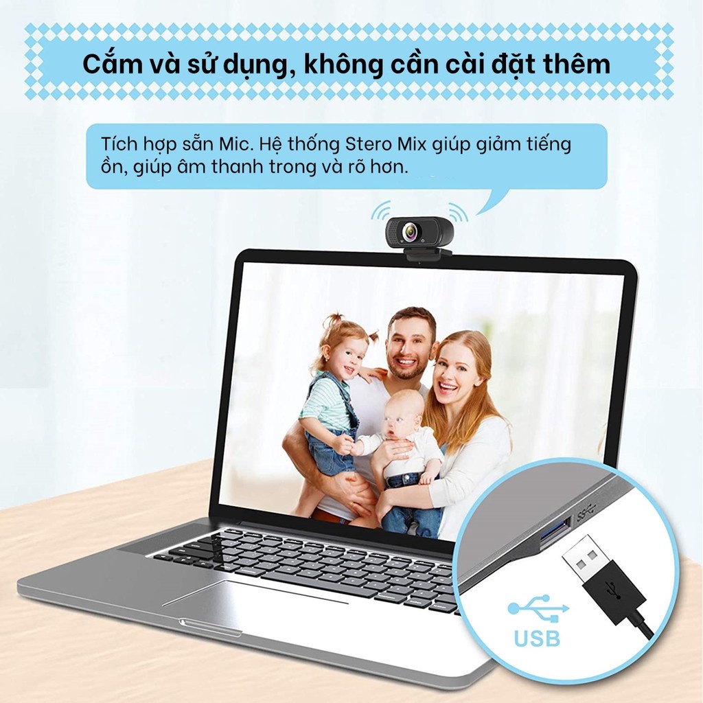 Webcam máy tính FullHD 1080p siêu nét tích hợp mic