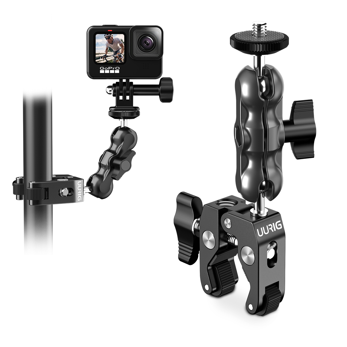 Phụ kiện insta360/Gopro kẹp baga, ghi đông Uurig bằng nhôm CNC siêu chắc