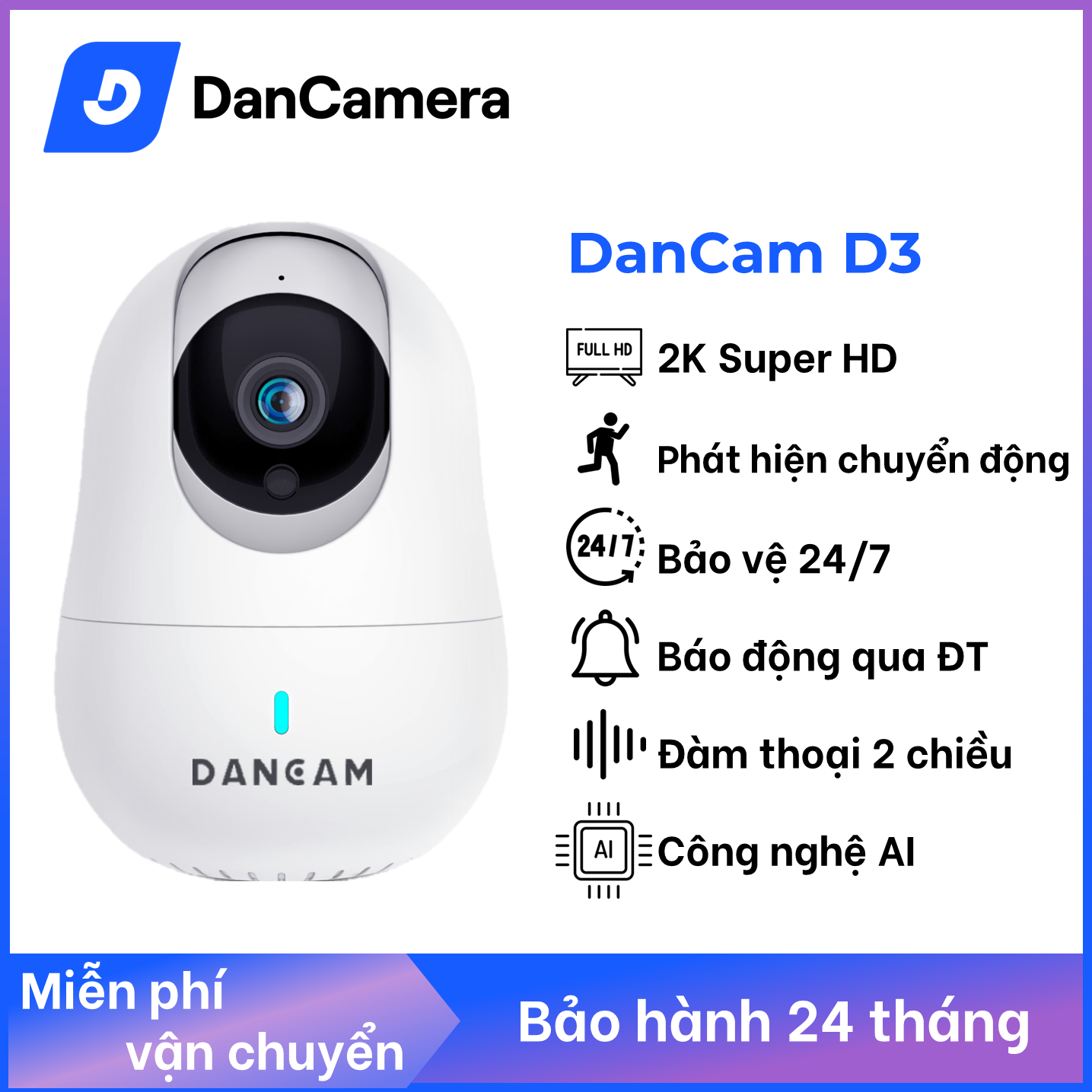 camera IP wifi DanCam D3 pro 5MP supper HD 2k Camera Phát Hiện chuyển động, quan sát Ban Đêm, Giám Sát An Ninh Gia Đình, Camera Wifi Không Dây