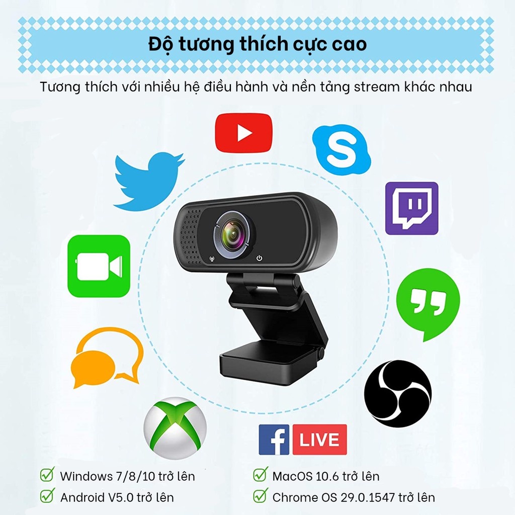 Webcam máy tính FullHD 1080p siêu nét tích hợp mic
