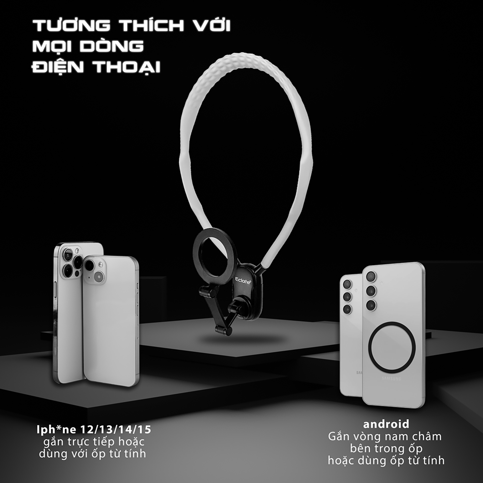 Vòng đeo cổ cho action camera, điện thoại Eclate | Gopro,dji,insta360 | sillicone cao cấp