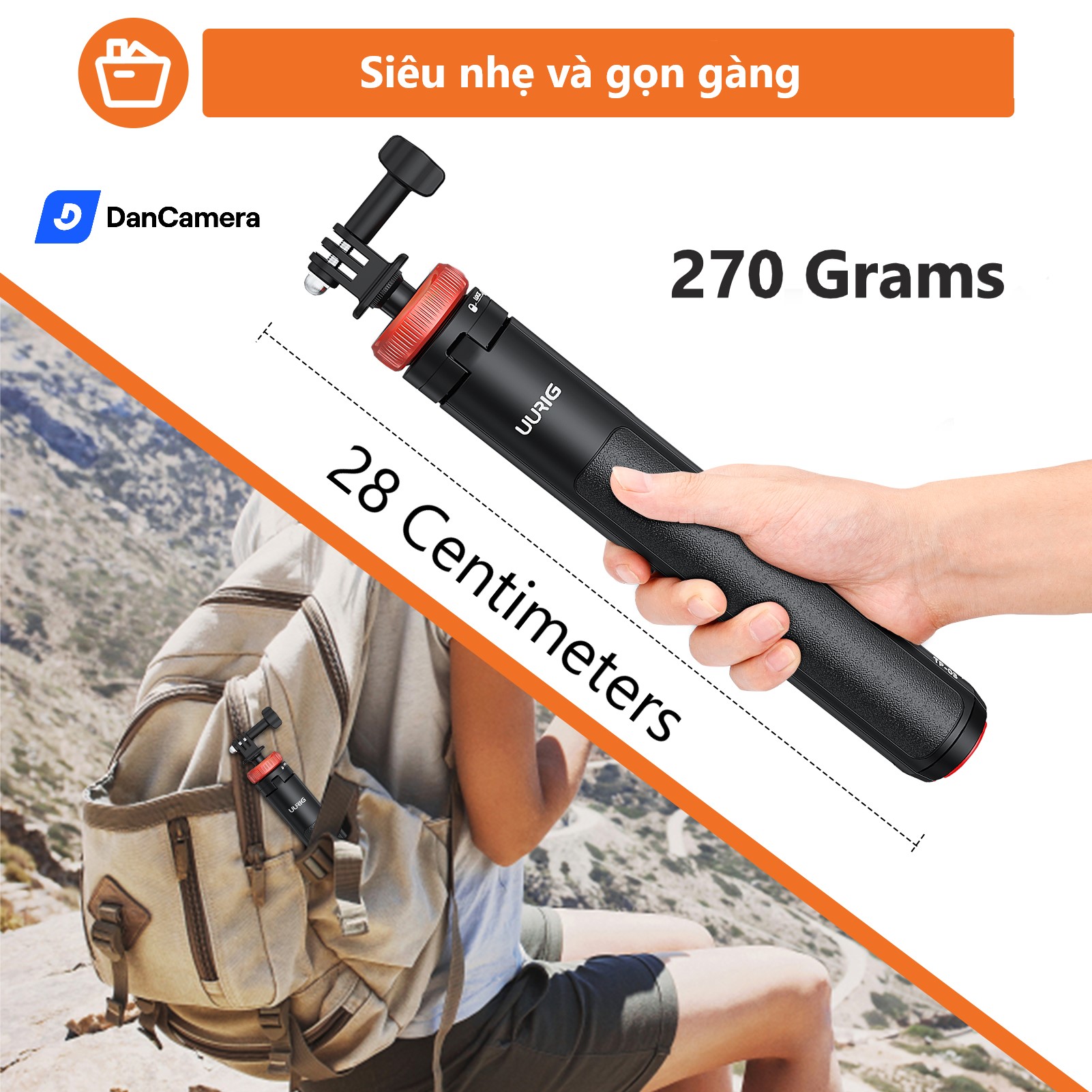 Gậy Selfie stick và tripod uurig 2 trong 1 TP - 03 dài 1m2 đa năng dành cho Gopro/insta360/DJI
