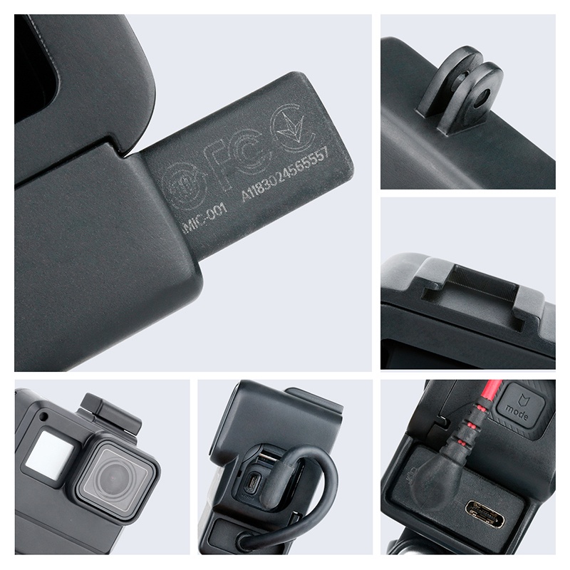 Khung vlog gắn mic, đèn LED cho gopro 5,6,7 Black