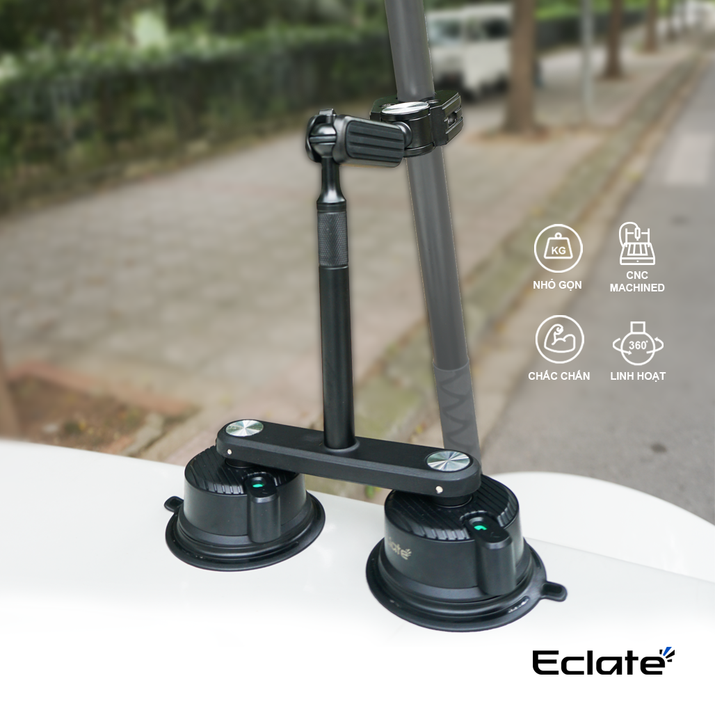 Hút kính kiêm Giá kẹp cho action camera Eclate| Gopro, Insta360, DJI| CNC - Kẹp đơn + nối dài