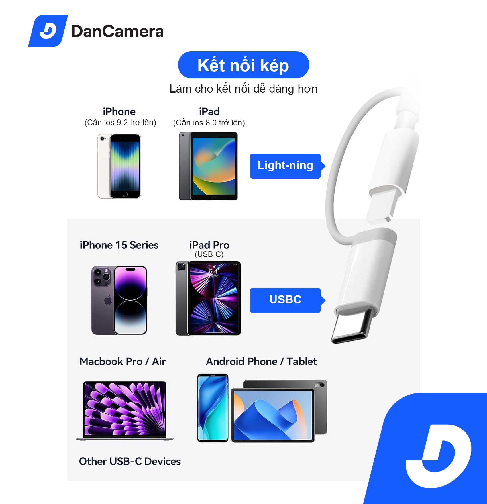 Đầu đọc thẻ nhớ chân type + đầu chuyển lightning