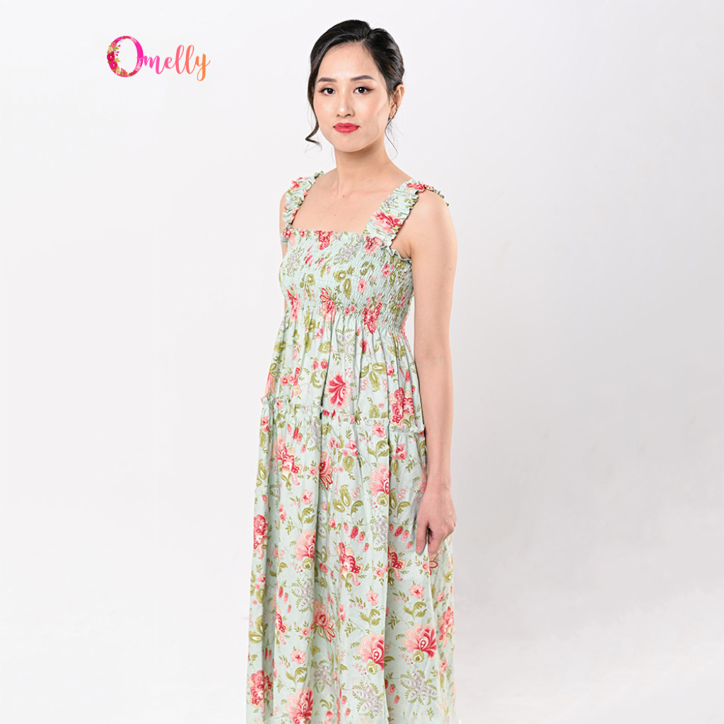 Đầm Maxi Hai Dây Chun Ngực Dáng Dài Váy Maxi Màu Xanh Hot Trend | Lazada.vn