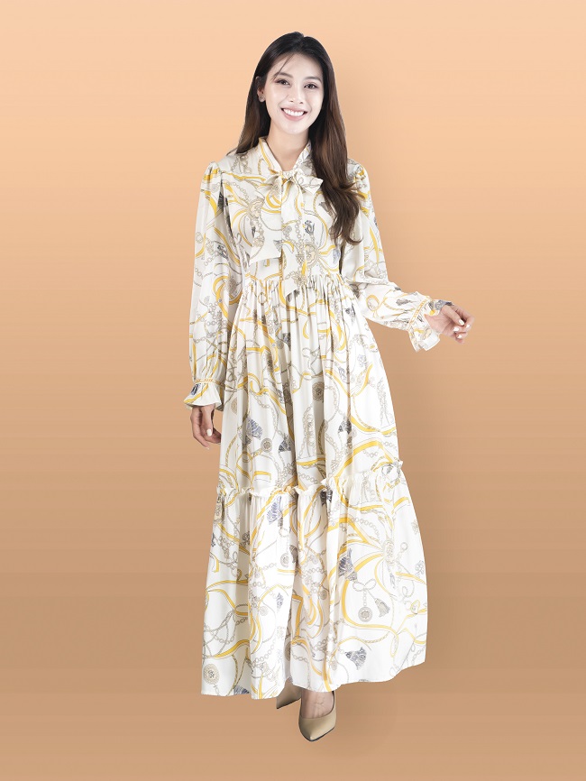 Váy đầm xòe có nơ ở vai - cổ chữ V ( màu vàng) | Shopee Việt Nam