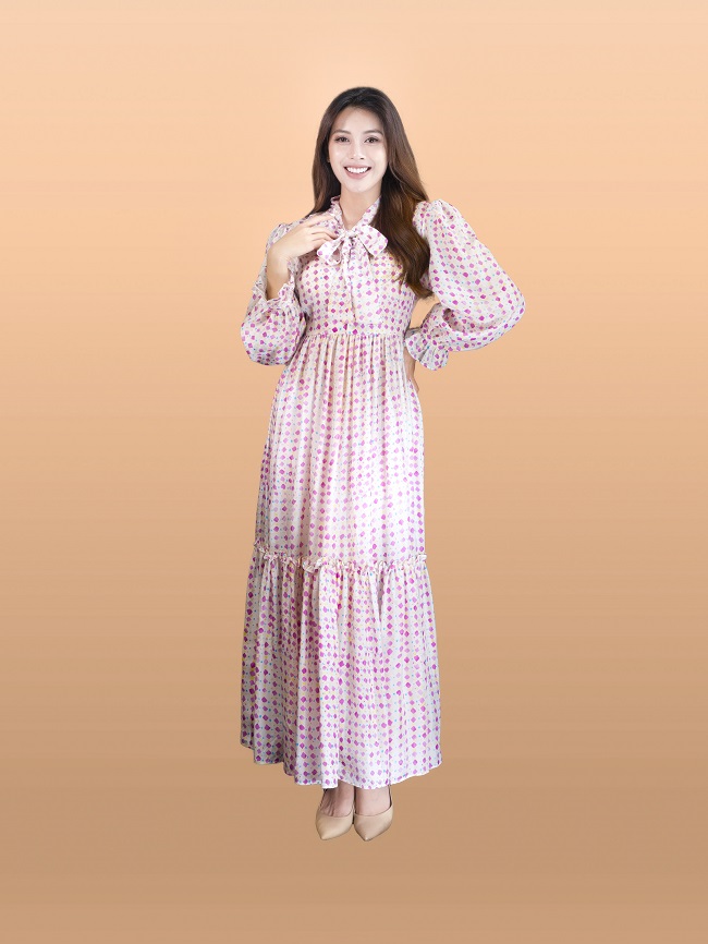 Váy hoa nhí xanh vintage chun eo tay bồng dáng dài siêu xinh - Váy Fashion