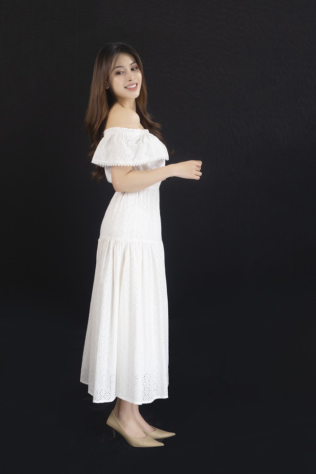 Váy maxi voan tơ trễ vai chun eo, hàng thiết kế | Shopee Việt Nam