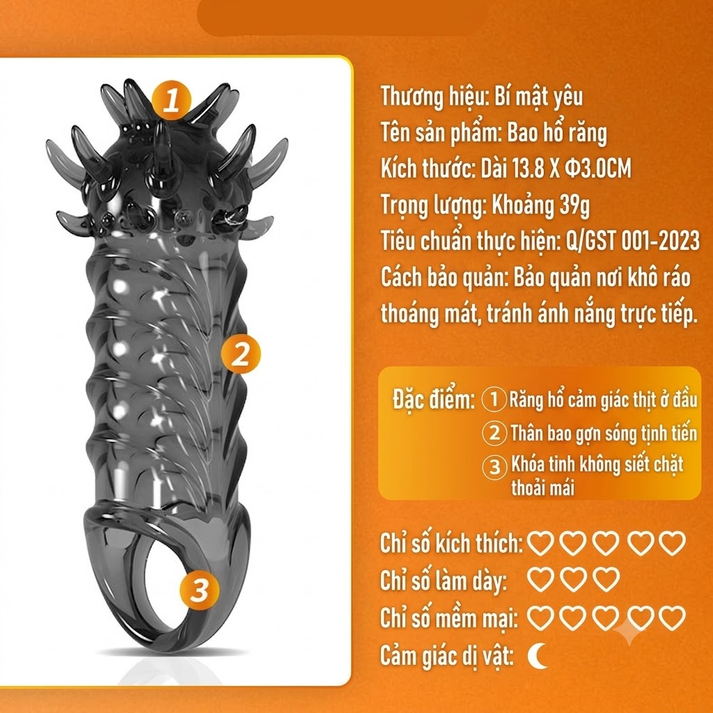 Bao Đôn Gai Mềm Tiger Tooth Meleon Sleeve Kích Thích Cao Cấp