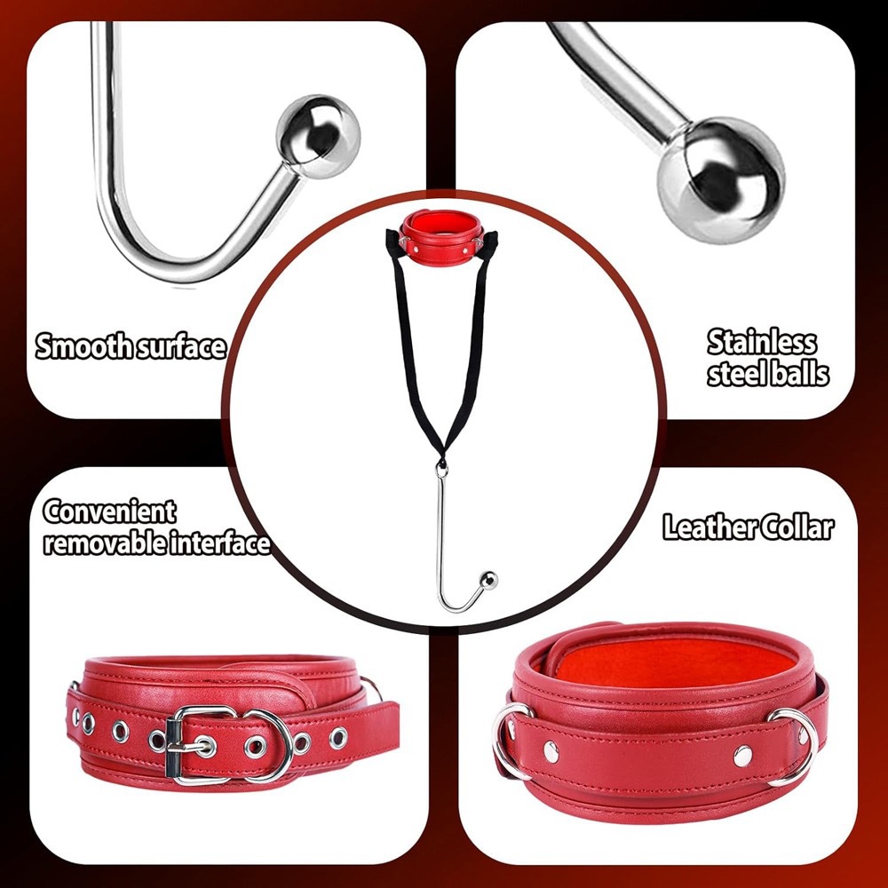 Bộ Đai BDSM Da Đỏ Vòng Cổ Liên Kết Dây Thân Kim Loại