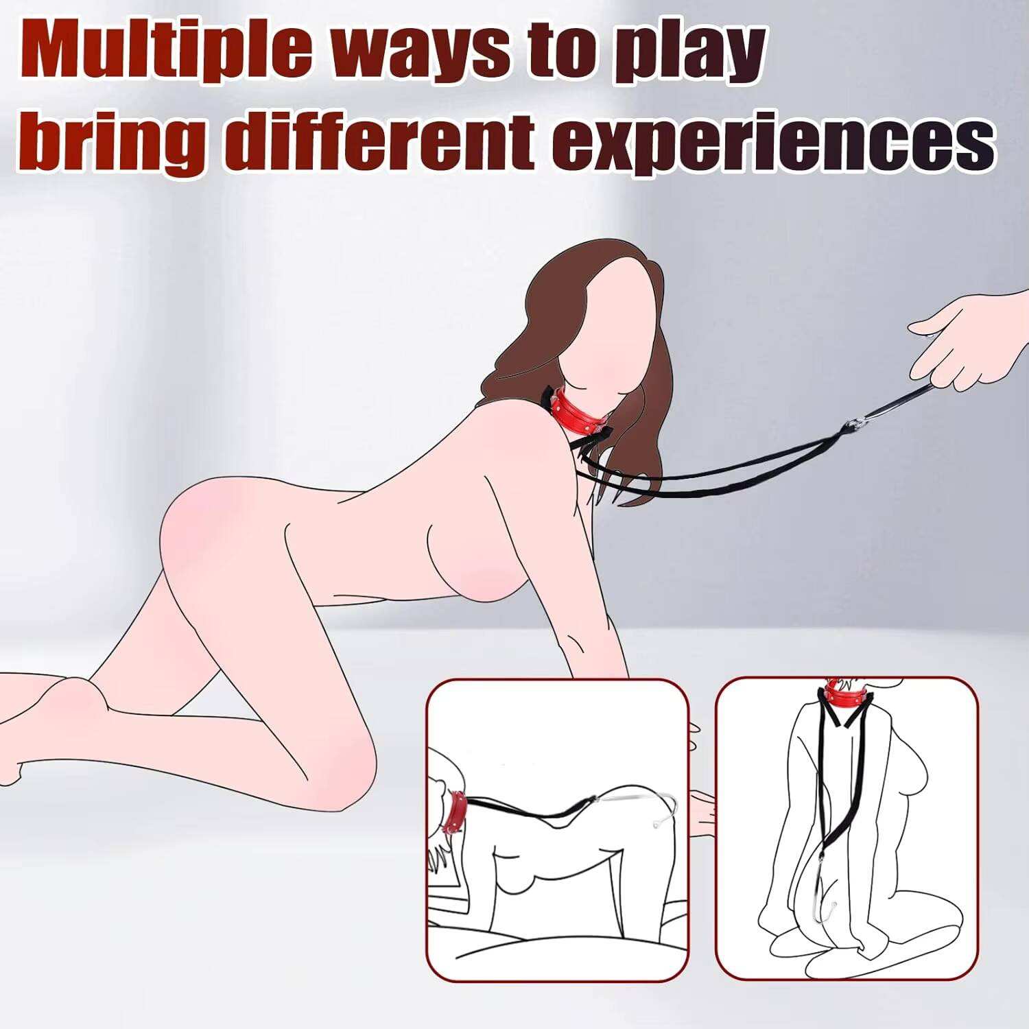 Bộ Đai BDSM Da Đỏ Vòng Cổ Liên Kết Dây Thân Kim Loại