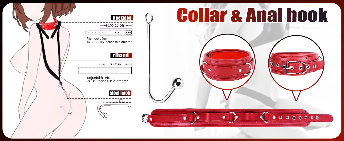 Bộ Đai BDSM Da Đỏ Vòng Cổ Liên Kết Dây Thân Kim Loại