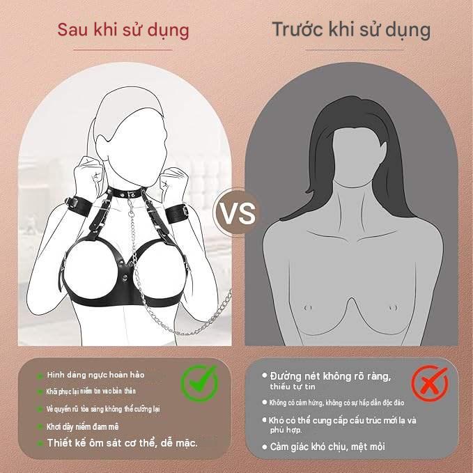 Bộ Đai Da Nữ Body Harness SM Còng Tay Dây Xích Cao Cấp