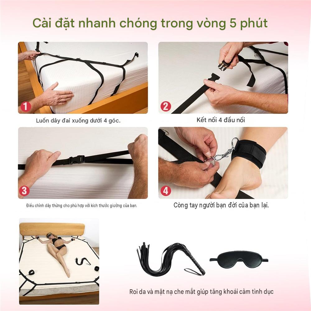Bộ Dây Trói Giường SM Cao Cấp Còng Tay Chân Điều Chỉnh Linh Hoạt