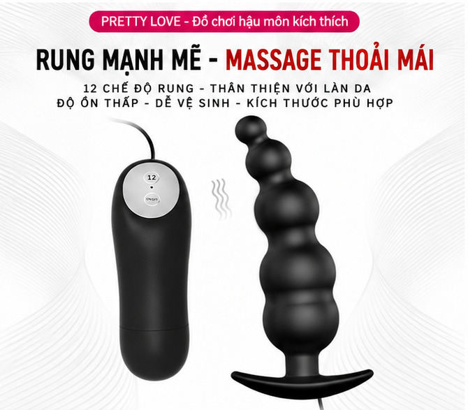 Butt Plug Rung Thông Minh Pretty Love Silicone Chống Nước 12 Chế Độ