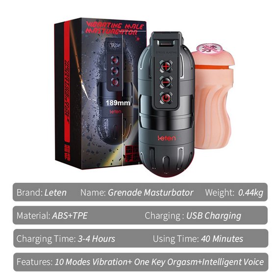 Cốc thủ dâm Leten Thunderstorm Grenade App Rung Đa Tần Hồng Khít