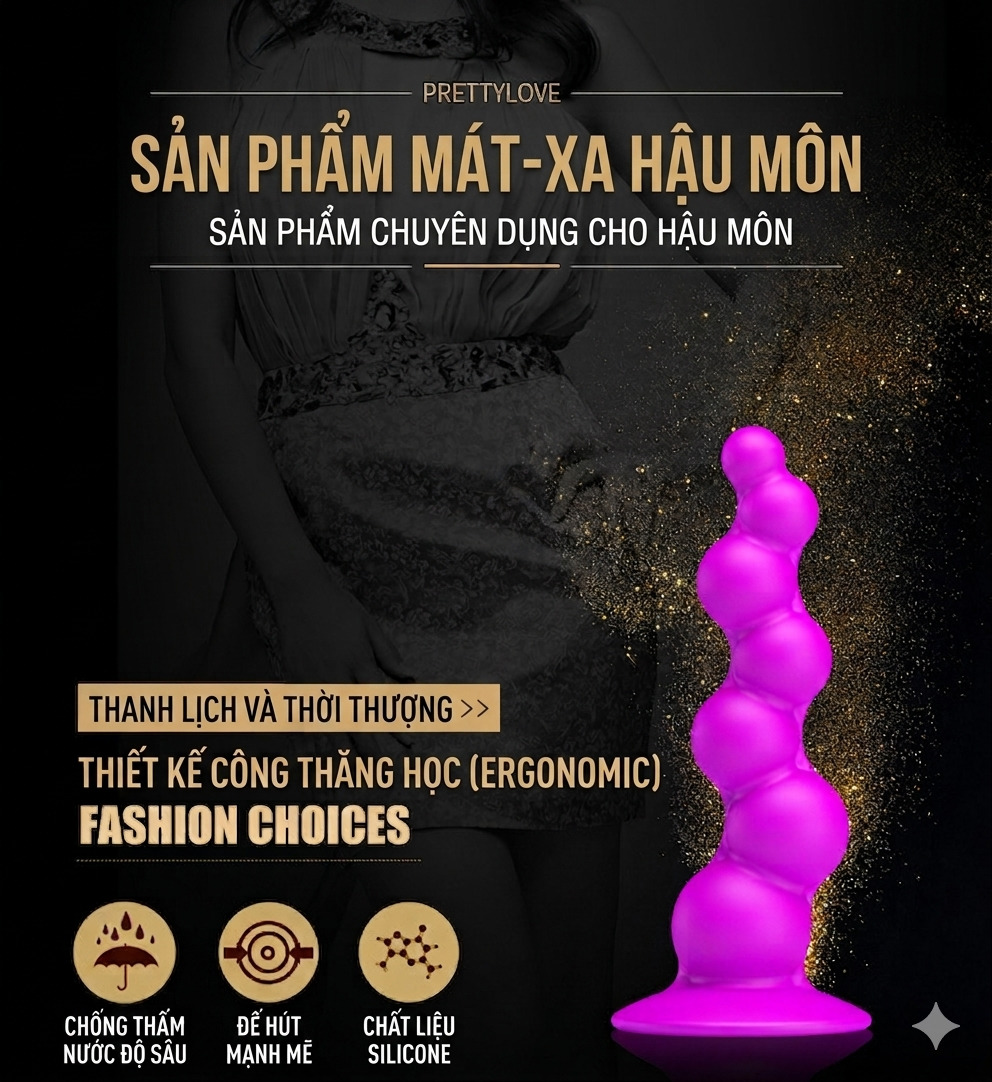 Dildo Hậu Môn Silicon Pretty Love Tím Hút Chân Không Chuỗi Hạt Anal Beads Cao Cấp