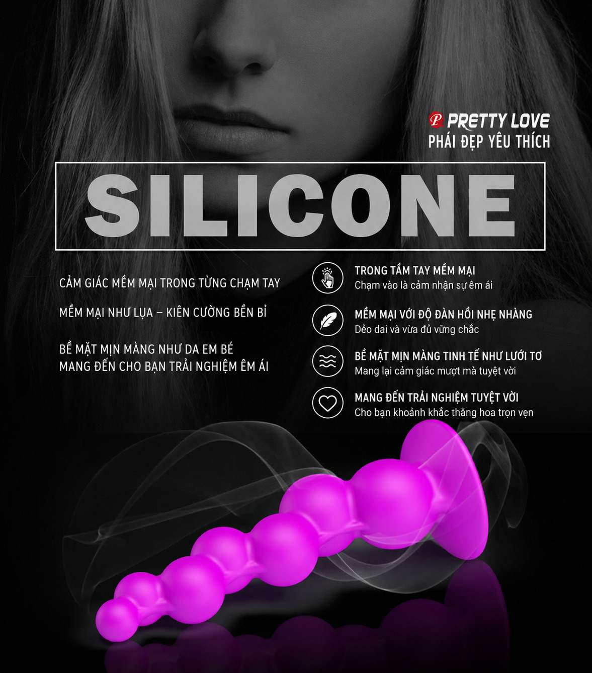 Dildo Hậu Môn Silicon Pretty Love Tím Hút Chân Không Chuỗi Hạt Anal Beads Cao Cấp