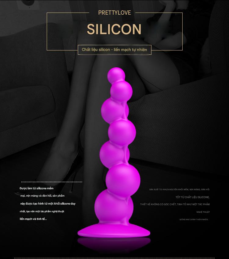 Dildo Hậu Môn Silicon Pretty Love Tím Hút Chân Không Chuỗi Hạt Anal Beads Cao Cấp