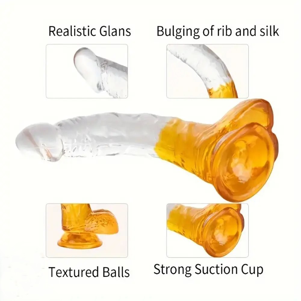 Dildo Jelly Silicon Trong Suốt Đa Màu Kèm Đế Hút Chân Không