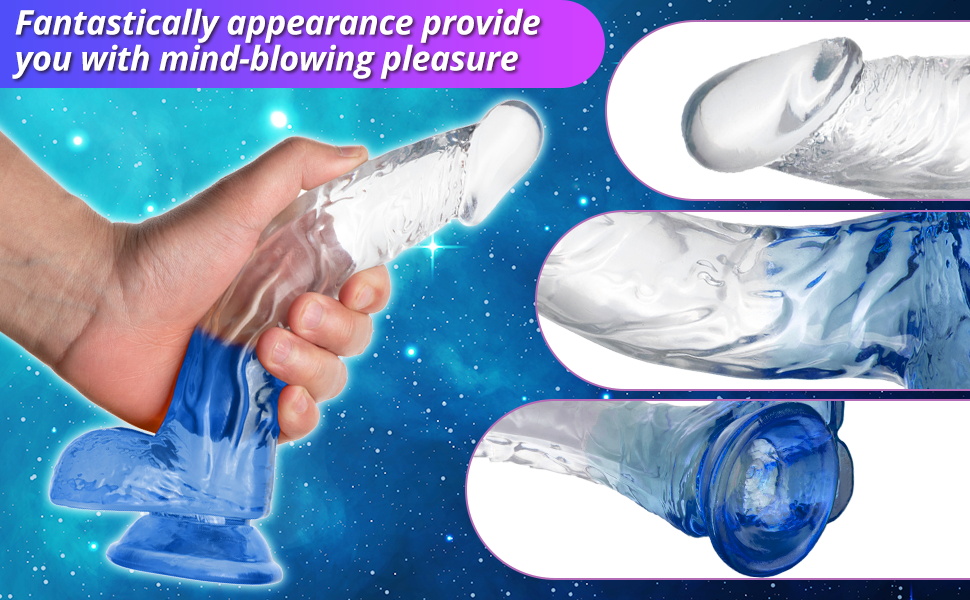 Dildo Jelly Silicon Trong Suốt Đa Màu Kèm Đế Hút Chân Không