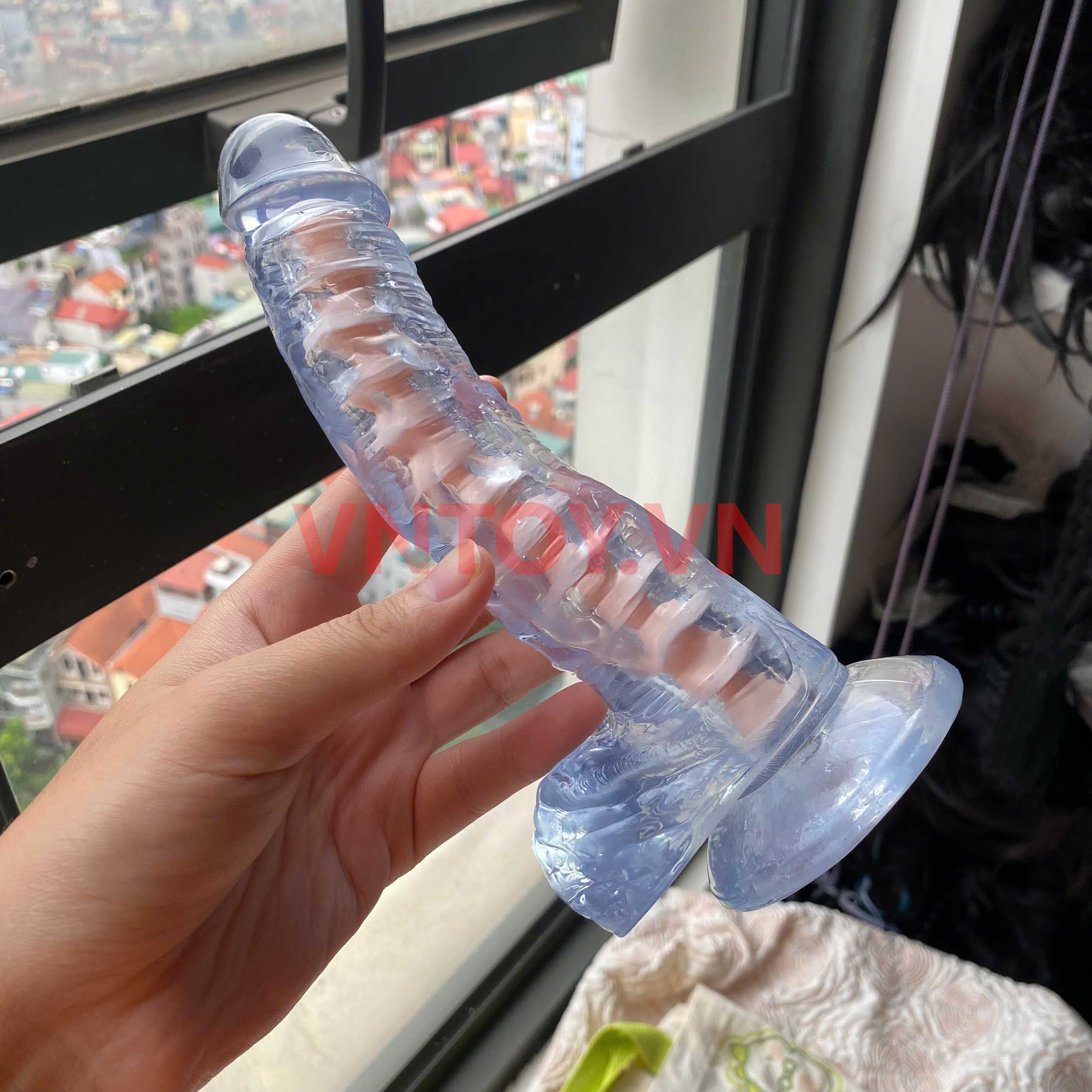 Dương vật giả dẻo trong suốt có lõi xương sống định hình