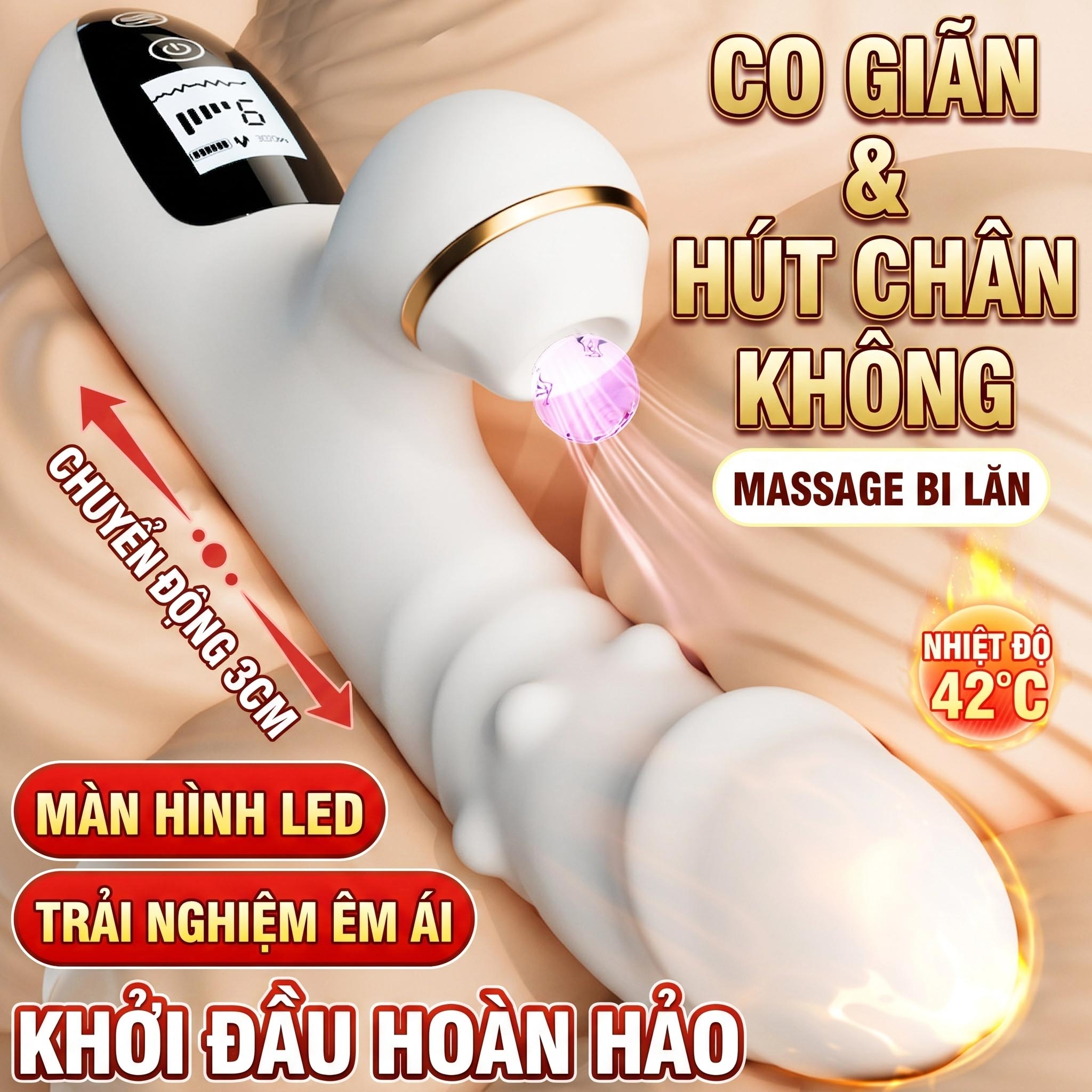 Máy Massage Cao Cấp Rung Thụt Tự Động Bi Silicon Sưởi Ấm 9 Chế Độ